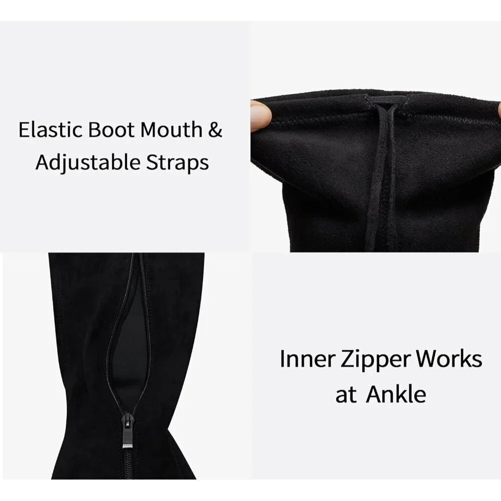 Women’s Black-knee High Suede Fashion Pointed Toe Thigh High Over The Knee Boots